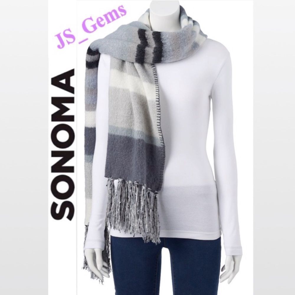 Grey & White Soft Cozy Scarf Acce